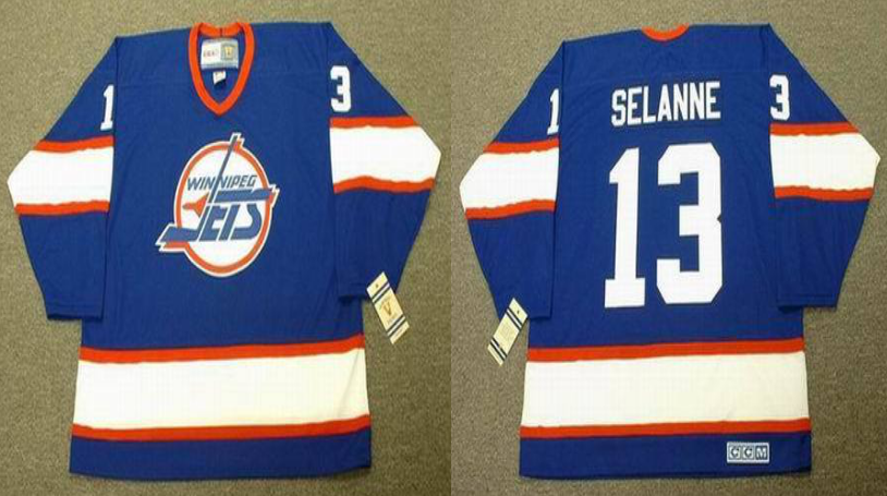 2019 Men Winnipeg Jets 13 Selanne blue CCM NHL jersey